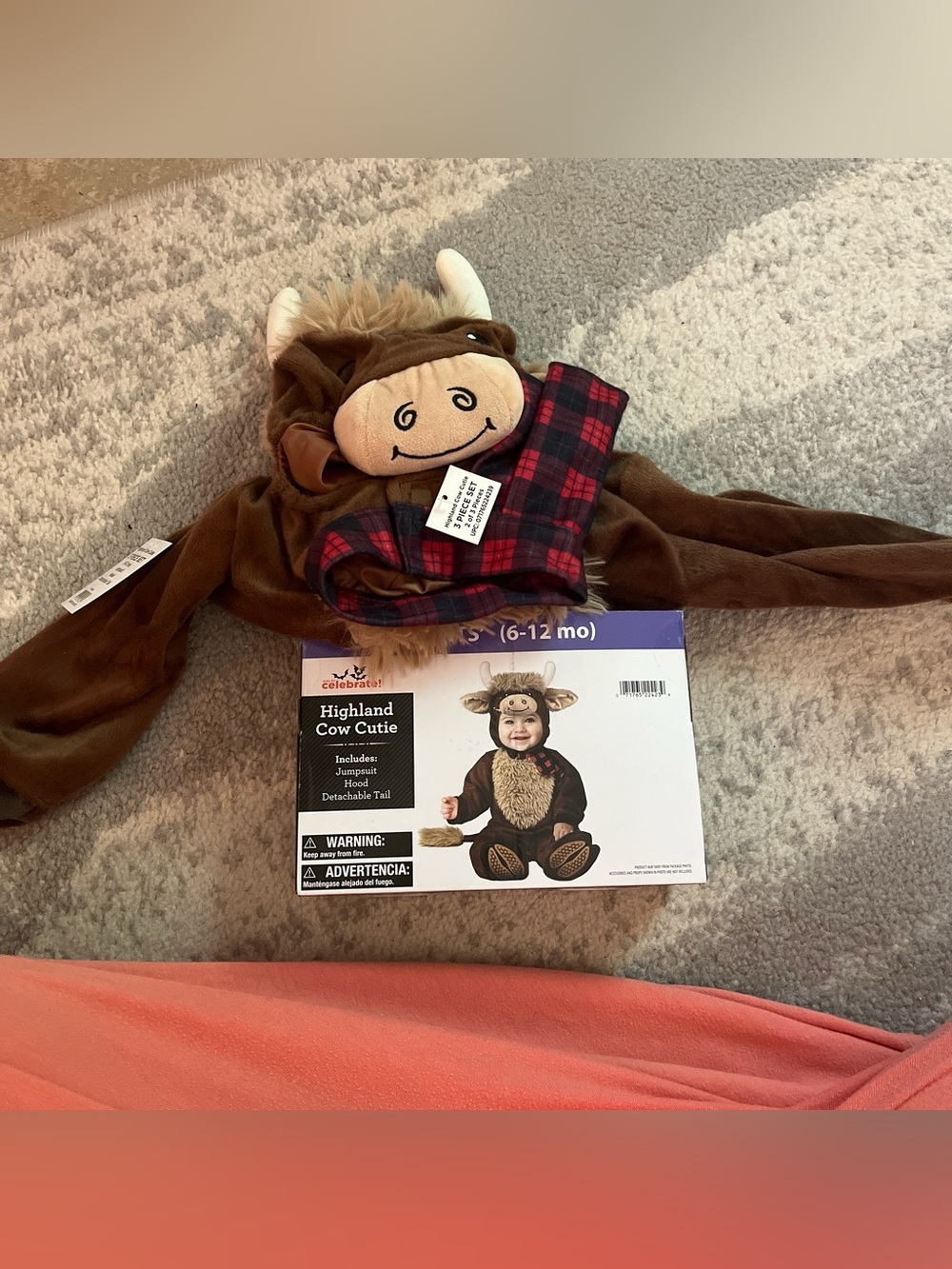 Highland Cow Cutie Infant Costume - Brown with Plaid Scarf (6-12 mo)